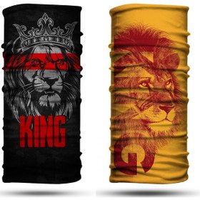 Resim Aslan King Desenli 2'li Set Boyunluk Bandana Outdoor Balaklava Yüz Maskesi Kafa Bandı 
