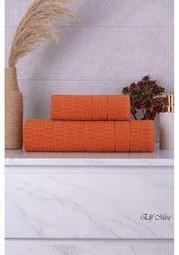 Resim Banyo Havlu Seti %100 Pamuk 2 Parça 50 90 + 90 150 Cm Soft Comfort Turuncu 