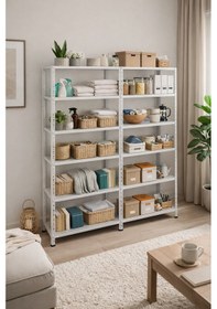 Resim 6 Katlı Duble 2'li Galvaniz Çelik Raf Depo, Arşiv, Kiler, Dosya, Market Rafı 31x75x200cm Gri 