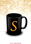 Resim yhfoto S Harfli Siyah Kupa Bardak - Letter S Black Mug - Cup Xh0018 