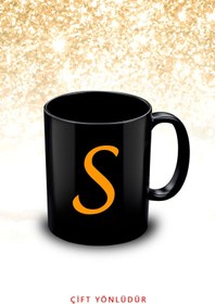 Resim yhfoto S Harfli Siyah Kupa Bardak - Letter S Black Mug - Cup Xh0018 
