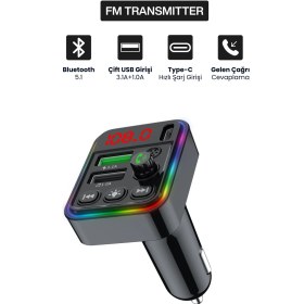 Resim Concord Bluetooth Araç Içi Fm Transmitter | Pd + 3.1A Hızlı Şarj | Çift USB | Rgb LED Ekranlı Müzik Çalar 