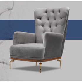 Resim GASE Chester El Kapitonesi Inci Berjer Metal Gold Ayak Ceviz Kasa Kadife Kumaş Gri Renk 