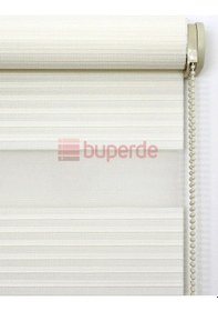 Resim Buperde Ekru (Açık Krem) Dar Pilise Pliseli Zebra Stor Perde 