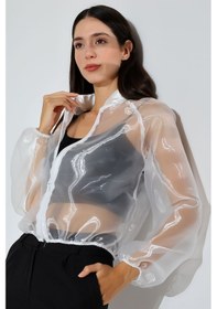 Resim Mois Atelier Organze Şifon Tül Bomber Beyaz Ceket Gömlek Tasarım Hediye Büyük Beden Tesettür Beyaz 