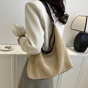 Resim Kadınlar için Şık Retro Dokuma Çanta - Büyük Kapasiteli Günlük Omuz Çantası Siyah Askılı, Her Gün Kullanım veya Tatil İçin Mükemmel - Haki, Açık Kahverengi, Beyaz ve Siyah Renklerde Mevcut, Tatil Çantası | Retro Tarzı Çanta | Dokuma Polyester Çanta 