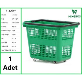 Resim MİXGROS Tekerlekli Plastik Market Alışveriş El Sepeti 54 Litre Yeşil 1 Adet 