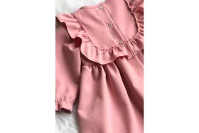Resim Bertuğ Bebek Fırfır ve Kurdele Detaylı Tasarım Krep Pudra Pembe Kız Çocuk Bebek Elbise 