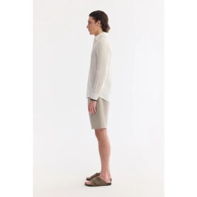 Resim AVVA Erkek Ekru Alttan Britli Yaka Keten Karışımlı Soft Touch Comfort Fit Gömlek A61Y2019 