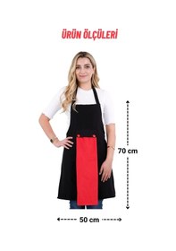Resim Star Ayar Askılı 5li Mutfak Önlüğü Seti Ayar Askılı Havlulu Önlük, Şapka, Eldiven, Tutacak Siyah-kırmızı-siyah 