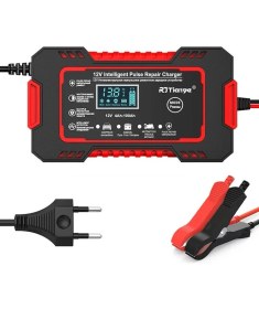 Resim 12V 6A Akıllı Araba Motosiklet LCD Ekran Araç Akü Onarım Hızlı Şarj Cihazı Islak Kuru Jel Kurşunasit 