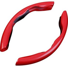 Resim Neevoyu Kırmızı Karbon Fiber Araba Direksiyon Kılıfı - Dört Mevsim Uygun - Araç İçi Dekorasyon Aksesuarı Kırmızı 