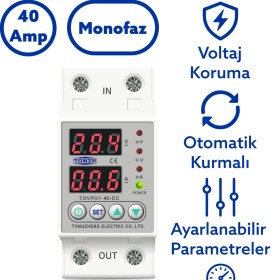 Resim Tomzn Voltaj ve Akım Koruma Rölesi Yüksek Alçak Gerilim Koruyucu Monofaz 40A Elektrik Bekçisi 
