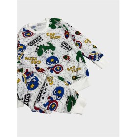 Resim Aliş Kids Erkek Çocuk Pamuklu Beyaz Süper Kaptan Desenli Uzun Kollu Göz Bantlı Mevsimlik Pijama Takımı 