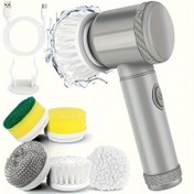 Resim 5'li 1 Arada Elektrikli Döner Zemin Temizleyici Set, 5 Değiştirilebilir Fırça Başlığı ile Beyaz ve Gri Renkte – Banyo, Mutfak, Duvarlar İçin İdeal – Noel veya Paskalya Hediyesi için Mükemmel 