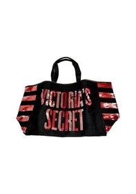 Resim Victoria's Secret Vs Pembe Pullu Payet İşlemeli Kadın Büyük Boy Çıt Çıt Kapamalı Plaj Çantası Pembe - Siyah 