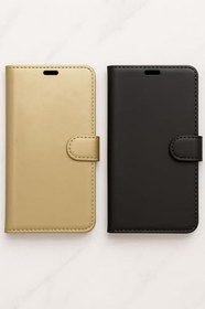 Resim Cekuonline Samsung Galaxy S10 Plus Ile Uyumlu Kılıf Suni Deri Cüzdanlı Kartlıklı Standlı Siyah/Gold 2 Adet 