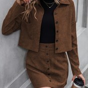 Resim DJ0610103 İki Parça Takım: Modaya Uygun Şık Omuz Düşümlü Kollu Gömlek ve Ön Düğmeli Etek 