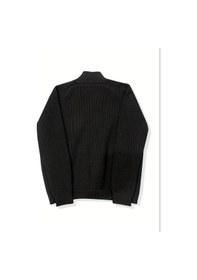 Resim Tarz Cool Erkek Dik Yaka Fermuarlı Slim Fit Triko Hırka Kahverengi 