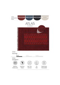 Resim Atlas 04 Kırmızı Mutfak Halısı Yıkanabilir Halı Kaymaz Taban Yolluk Afgan Halısı Salon Halısı 