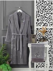 Resim Aile Kadın Erkek Havlulu Bornoz Seti Çok Renkli 4 Parça 