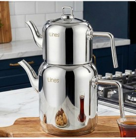 Resim Lines Lcm-0102 Mercan Aile Boy Paslanmaz Çelik Gümüş Kulp 1.25-2.80 Lt Çaydanlık Takımı Gümüş 
