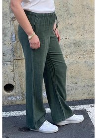 Resim Mia Butik Kadın Haki Keten Pantolon Haki 