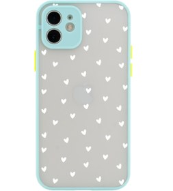 Resim butikcase Iphone 11 Lüx Kamera Lens Korumalı Minik Kalpler Beyaz Desenli Su Yeşili Telefon Kılıfı 