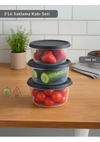 Resim Jet's Home Yuvarlak 3'lü Saklama Kabı Bpa Free Derin Dondurucu İçin Uygun Beslenme Kabı 700 Ml Şeffaf 