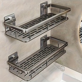 Resim 2 adet Tabanca Metal Çift Katmanlı Duvara Monte Duş Rafı, Paslanmaya Dayanıklı Metal Banyo Depolama Rafı, Şampuan, Kondisyoner ve Sabun için İdeal, Banyo Düzenleme | Modern Banyo Rafı | Dayanıklı Banyo Rafı, Banyo Düzenleyici Raf 