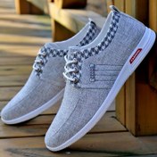 Resim Erkek Casual Kanvas Sneaker'lar - Gri Houndstooth Desen, Kauçuk Taban, Bağcıklı, Tüm Mevsim Rahat Ayakkabılar, Casual Ayakkabılar | Houndstooth Sneaker'lar | Kauçuk Taban Sneaker'lar 