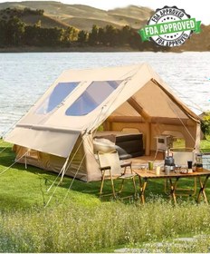 Resim 12 Kişilik Şişme Kamp Çadırı 4 Mevsim Deniz Çadır Oxford Kumaşlı Bej 