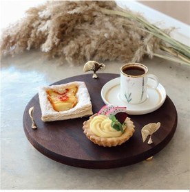 Resim Akayev Ahşap 28 Cm Altın Ayak Ginkgo Yuvarlak Sunum Tabağı Beyaz 