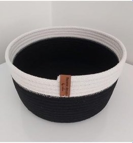 Resim Siyah&Beyaz Kova Sepet Takımı Hasır Sepet Düzenleyici Organizer Dekorasyon Hediyelik-25X14Cm Siyah&Beyaz 