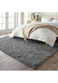 Resim Saraz Halı Antrasit Yıkanabilir Yolluk Kaymaz Taban Uzun Tüylü Yumuşak Halı Kaymaz Tüylenmez 