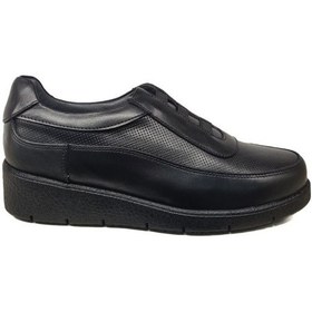 Resim Napa Shoes Kadın Hakiki Deri Sıkıştırılmış Köpük Taban Rahat Ultra Hafif Günlük Dolgu Topuk Ayakkabı Napa-5000 Siyah 