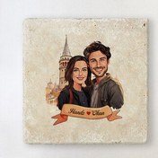 Resim Galata Kulesi ve Aşkımız Karikatürlü Taş Bardak Altlığı 