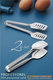 Resim Mutfak Maşa Seti - Makarna Pasta Salata Çok Amaçlı Maşa 2 li SET 304 Paslanmaz Çelik 