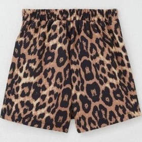 Resim Kız Çocuk Leopar Desenli Şort Etek-15496 Kahverengi 