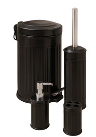 Resim Vintage Dörtlü Siyah Banyo Seti Çöp Kovası Tuvalet Fırçası Diş Fırçalık Sıvı Sabunluk Metal Siyah 