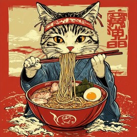 Resim 5D DIY Elmas Boyama Kiti - "Ramen Sever Kedi" | Yuvarlak Akrilik Elmaslar, Kırmızı ve Beyaz Doğu Tarzı | Başlangıçlar İçin İdeal | Noodle Keyfi Sanat Eseri, 40.01x40.01 cm, Yeni Elmas Boyama Kiti 