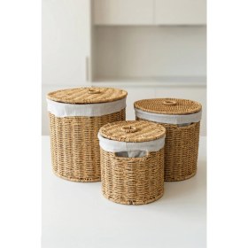 Resim Digithome 3’lü Kapaklı Hasır Patates Soğan Sarımsak Sepeti Sebzelik -9T05 Ş/9 