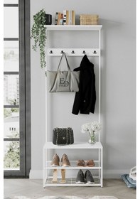 Resim Ruby Vestiyer , Portmanto , Askılık , 3 Raflı Ayakkabılık , Beyaz Metal - Beyaz Tabla 