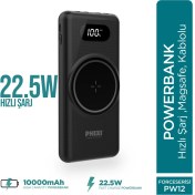 Resim Phixi Force PW12 10000mAh 22.5W MagSafe Kendinden Kablolu Şarj Cihazı - Kablosuz Powerbank - 1 USB 1 PD Port 4 Kablo Çıkışı - LED Ekran - Taşınabilir Şarj Cihazı 