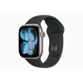 Resim Apple Watch Series 11 GPS, 46 mm Uzay Grisi Alüminyum Kasa ve Siyah Spor Kordon - S/M 