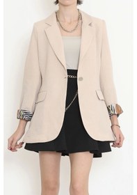 Resim Keten Blazer Ceket Bej - 2115.1322. Çok Renkli 