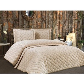 Resim Lima Kadife Dolgulu Çift Kişilik Yatak Örtüsü Cappucino (541545341) Cappucino 