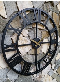 Resim Ferforje Metal Dekoratif Duvar Saati 55Cm Roma Rakamlı 3 Boyutlu Altın 