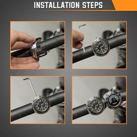 Resim Evrensel Motosiklet Gidon Saati Bisiklet Termometresi Motosikletler Bisikletler için Su Geçirmez Yedek 22mm-25.4mm7/8''- 1'' Gidon Gümüş Kabuk Siyah Kadran Saat + Termometre 