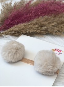 Resim Tinystar Kız Bebek Bej Peluş Ponpon Bandana 